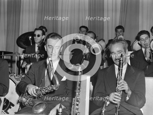 Portrait of Micky Folus, Danny Polo, Billy Exiner, Vahe (Tak) Takvorian...Eddie Condon's, N.Y., 1947 Creator: William Paul Gottlieb.