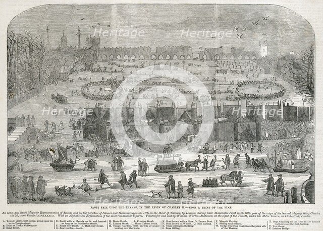 'Frost Fair on the Thames in the Reign of Charles II', London, 1683. Artist: Unknown.