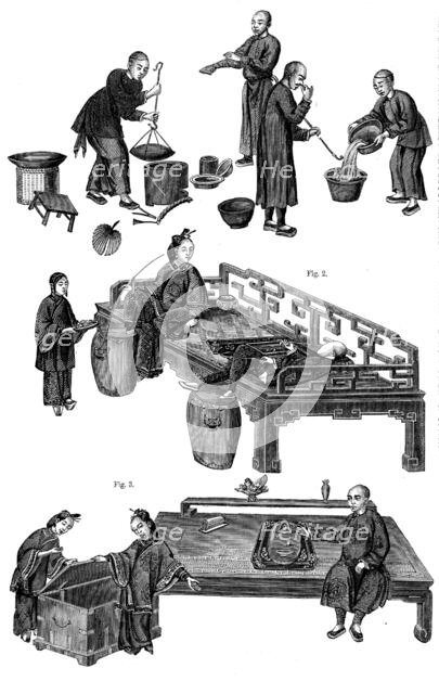 Opium-smoking in China - from drawings by a native artist, 1858. Creator: Unknown.