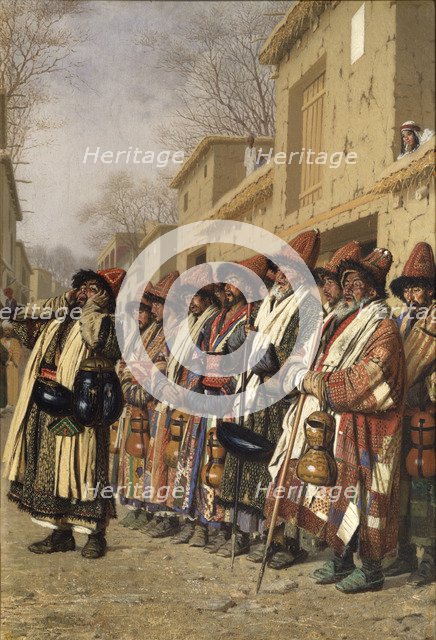 Dervishes' Chorus Begging Alms in Tashkent, 1870. Artist: Vereshchagin, Vasili Vasilyevich (1842-1904)