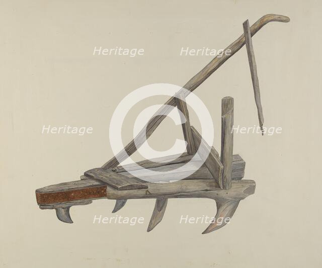 Wooden Harrow or Cultivator, c. 1937. Creator: Wilbur M Rice.