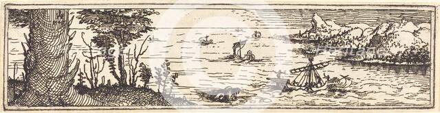 Landscape with a Lake and Sailing-Vessels, 1545. Creator: Augustin Hirschvogel.