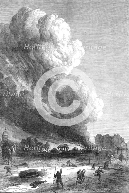 The Fighting in Paris: explosion in the Avenue Rapp, Champs Elysées, 1871. Creator: Unknown.