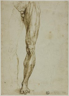 Male Figure Study, with Slight Sketch of Seated Figure, 1540/50. Creator: Unknown.