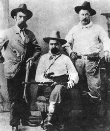 William A Pinkerton, flanked by two express agents, c1870s-1880s (1954). Artist: Unknown