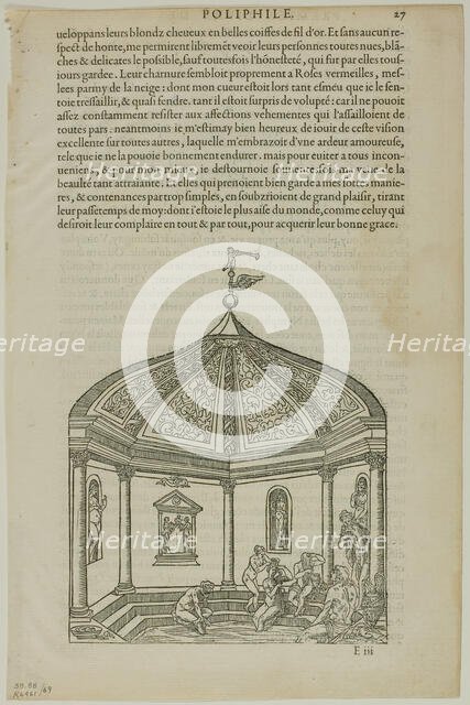 Bath House from Hyperotomachie ou discours du son gede Poli..., 1554, assembled into portfolio 1937. Creator: Jean Goujon.