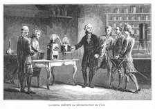 Antoine Laurent Lavoisier, French chemist, demonstrating his discovery of oxygen, 1776 (1874). Artist: Unknown