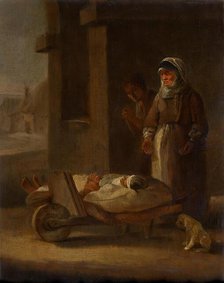 Patient transport on wheelbarrow, 1670/1720 (?). Creator: Unknown.