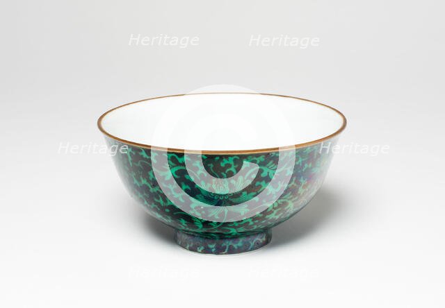 Green and Black-Enameled 'Lotus' Bowl, Qing dynasty (1644-1911), 18th century. Creator: Unknown.