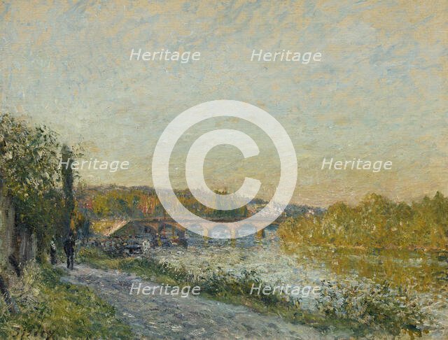 The Pont de Sèvres at the end of the day, with the church of Saint-Cloud in the background, c1878. Creator: Sisley, Alfred (1839-1899).