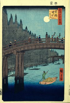 Bamboo Quay by Kyobashi Bridge. (One Hundred Famous Views of Edo), c. 1858. Artist: Hiroshige, Utagawa (1797-1858)