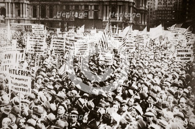 Demonstration against Hitler in front of City Hall, Philadelphia, Pennslyvania, USA, early 1930s. Artist: Unknown