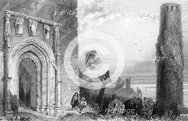 Entrance to a temple, Clonmacnoise, Ireland, 19th century.Artist: R Brandard