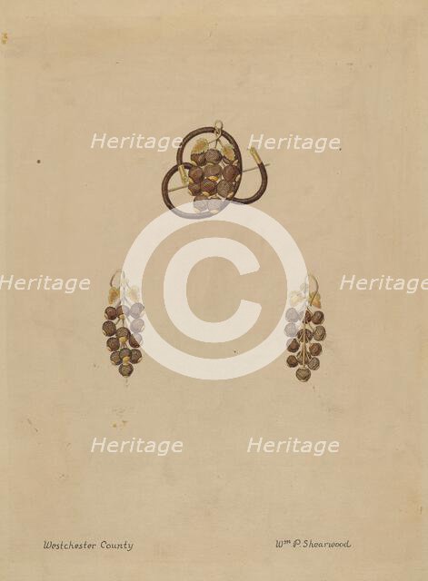 Hair Brooch and Earrings, 1935/1942. Creator: William P. Shearwood.