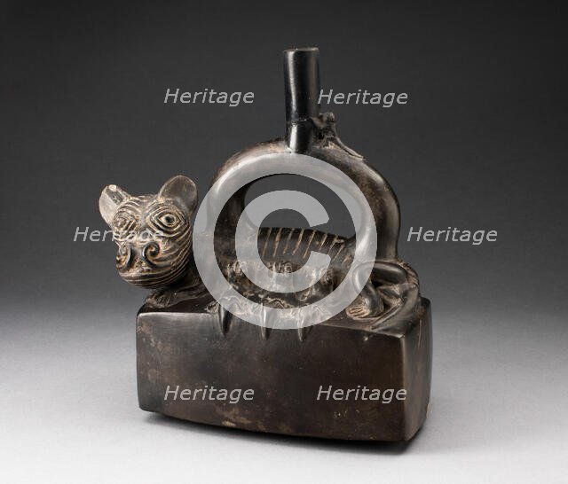 Stirrup-Spout Vessel Depicting a Puma with Suckling Cubs, A.D. 1100/1470. Creator: Unknown.