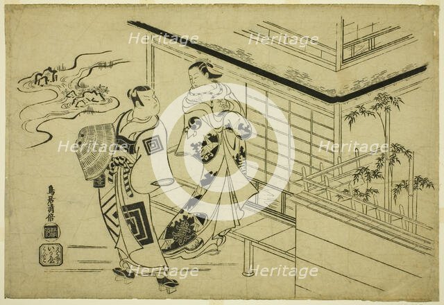 The Actors Nakamura Takesaburo I as Kewaizaka no Shosho and Ichikawa Danjuro II as Soga no..., 1715. Creator: Torii Kiyomasu I.