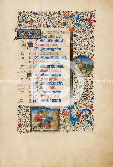 July Calendar Page: Reaping: Leo; Book of Hours, about 1440-1450. Creator: Workshop of the Bedford Master.