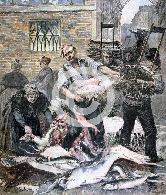 The fish market, Paris, 1893. Artist: Henri Meyer