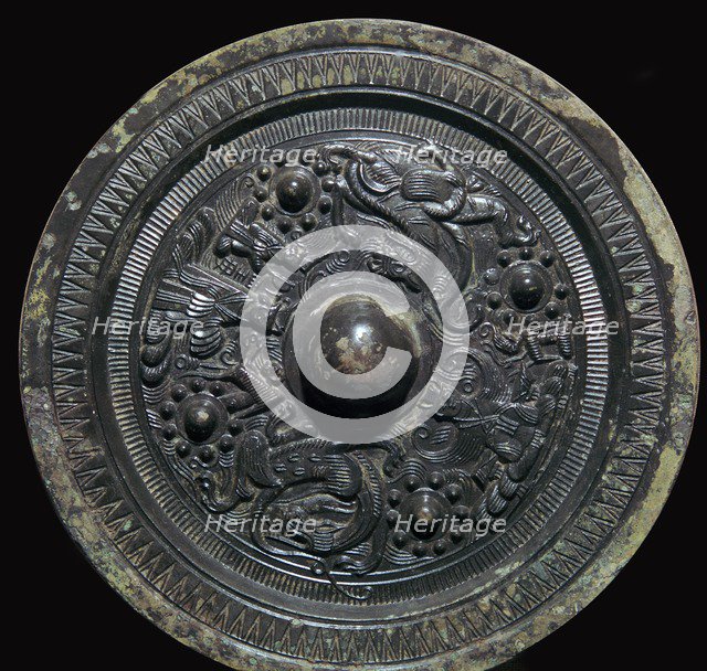 Chinese bronze mirror with figures of the Taoist gods, 2nd century. Artist: Unknown