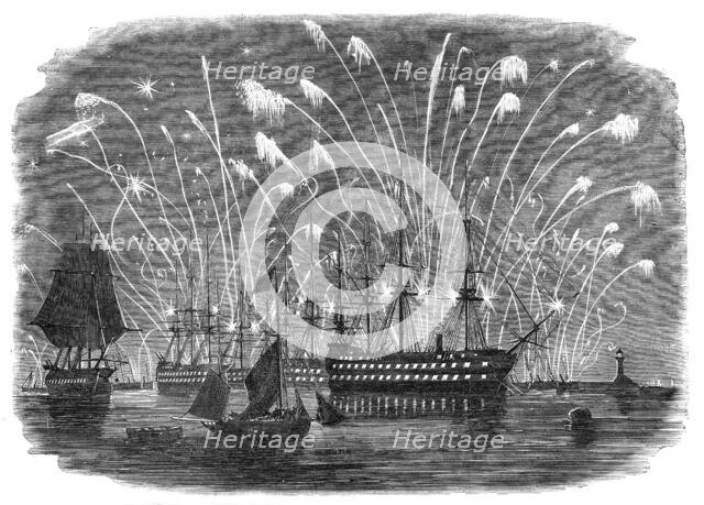 The Peace Commemoration at Plymouth - Rockets and General Illumination of the Fleet in the Sound - f Creator: Unknown.