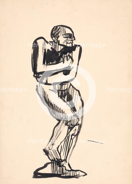 Study of a standing male nude, 1930s. Creator: Arnold Peter Weisz-Kubincan.