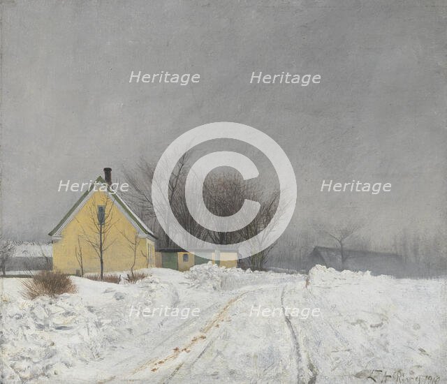 Foggy Winter Day. To the Left a Yellow House. Deep Snow.1910. Creator: Laurits Andersen Ring.