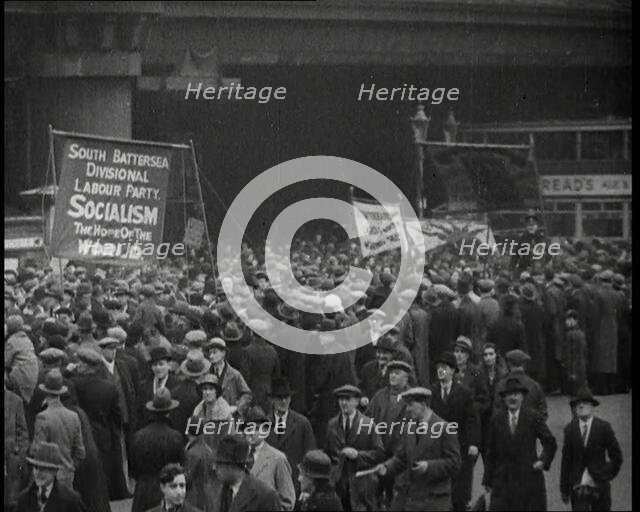 Crowd Marching on a Labour Party March, 1930s. Creator: British Pathe Ltd.