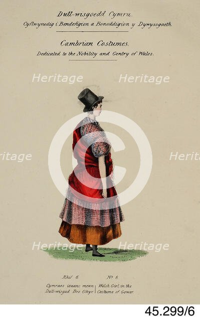 Cambrian Costumes series No. 6 , 19th century.   Creator: Lady Llanover.