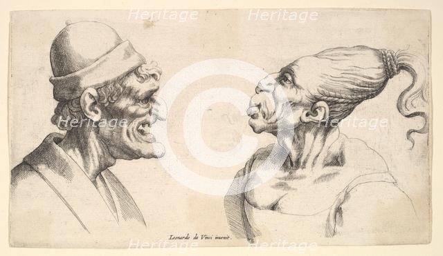 Two deformed heads, 1625-77. Creator: Wenceslaus Hollar.