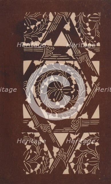 Katagami stencil with bamboo(?) and leaves, between 1900 and 1952. Creator: Unknown.