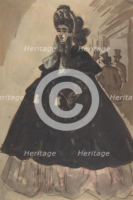 A Lady in a Bonnet and Coat, 19th century. Creator: Constantin Guys.