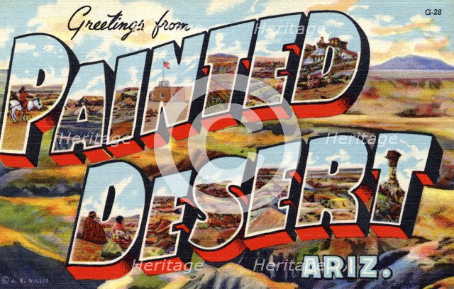 'Greetings from Painted Desert, Arizona', postcard, 1941. Artist: Unknown