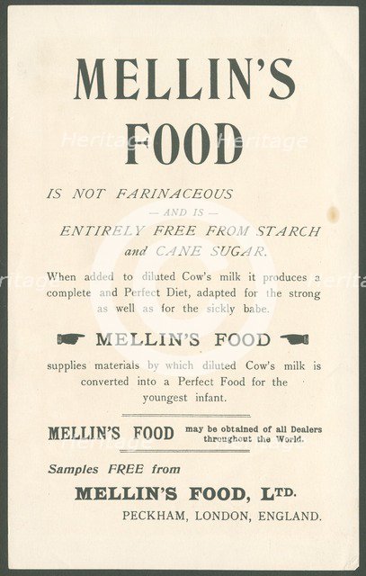 Mellin's Infant Food, 1900s. Artist: Unknown