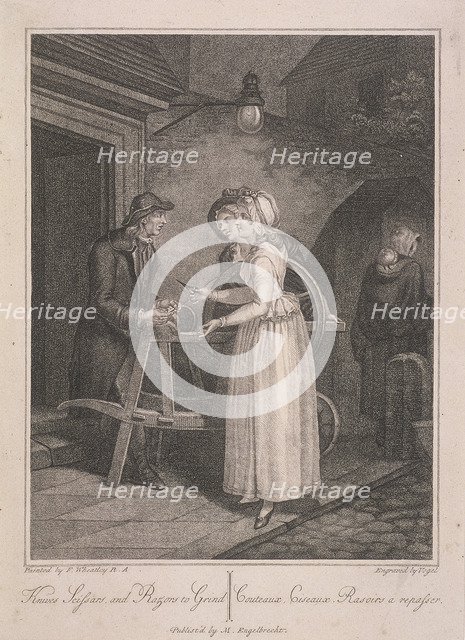 'Knives Scissars and Razors to Grind', Cries of London, c1795. Artist: Vogel