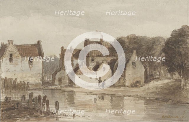 Houses on a canal, in or before 1876. Creator: Andreae.