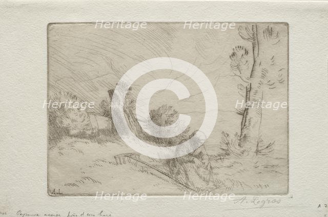 Peasant near a Stone Fence. Creator: Alphonse Legros (French, 1837-1911).