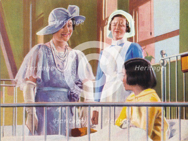 Queen Elizabeth visiting a children's ward at the Middlesex Hospital, 1935. (1937) Artist: Unknown