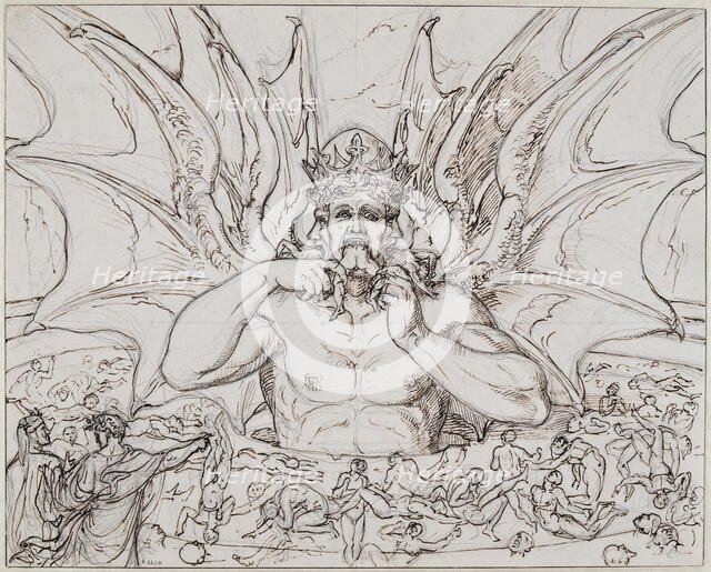Lucifer in the center of hell. Illustration to the Divine Comedy by Dante Alighieri, ca 1803. Creator: Koch, Joseph Anton (1768-1839).