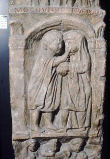 Roman doctor inspecting eye of a woman, relief on gravestone, from house near Naix, France. Artist: Unknown.