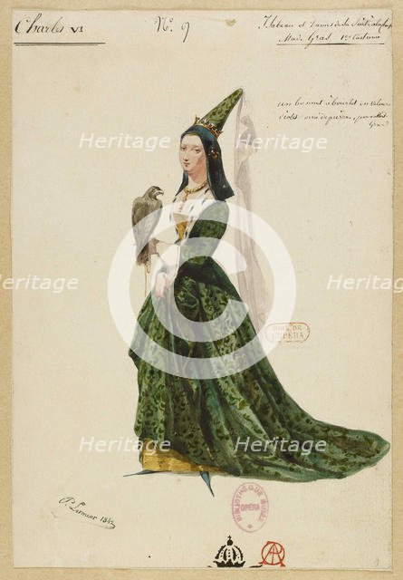 Isabelle de Bavière. Costume design for the opera Charles VI by Fromental Halévy, 1843. Creator: Lormier, Paul (1813-1895).
