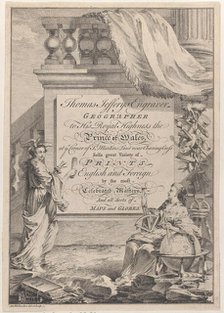 Trade Card for Thomas Jefferys, Engraver, Geographer, and Printseller, 18th century. Creator: Anthony Walker.