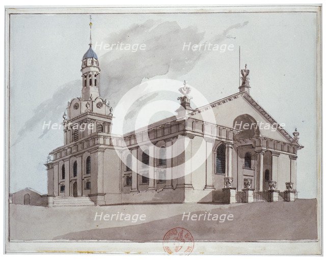 South-east view of the Church of St Alfege, Greenwich, London, 1800. Artist: Anon