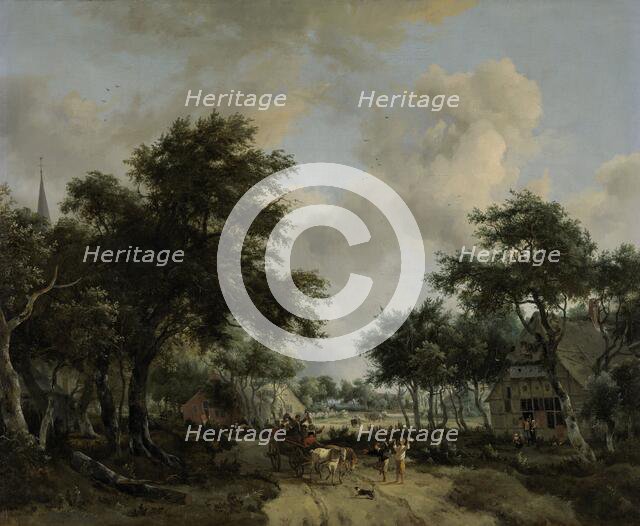 Wooded Landscape with Merrymakers in a Cart, c.1665. Creator: Meindert Hobbema.