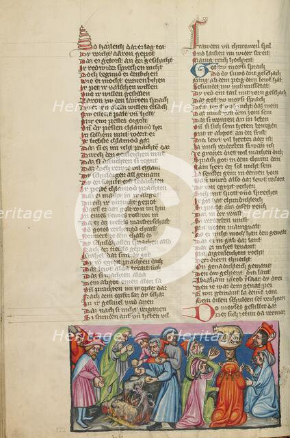 The Casting of the Golden Calf: The Dance around the Golden Calf; Weltchronik, about 1400-1410. Creator: Unknown.