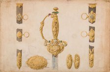 Design for a Sword Hilt, Scabbard, and Belt Fittings, ca. 1840-50. Creator: Attributed to Eugène Julienne.
