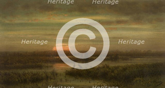 Landscape with Herons at Sunset, c1860-1890s. Creator: Jean Pierre François Lamoriniere.