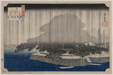 Night Rain at Karasaki, from the series Eight Views of Omi, c. 1835. Creator: Utagawa Hiroshige (Japanese, 1797-1858).