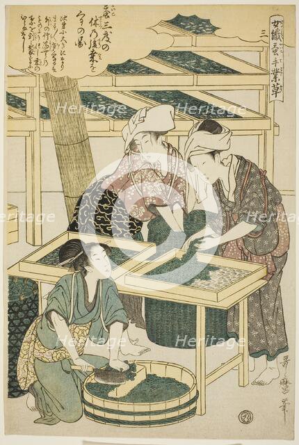 No. 3 (san), from the series "Women Engaged in the Sericulture Industry (Joshoku..., c. 1798/1800. Creator: Kitagawa Utamaro.