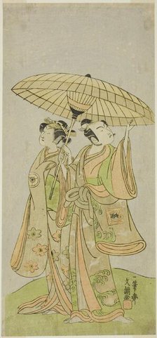 The Actors Ichikawa Komazo II as Chunagon Yukihira (right), and Iwai Hanshiro IV as.., c. 1771. Creator: Ippitsusai Buncho.