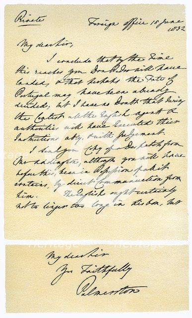 Letter from Henry John Temple to RB Hoppner, 18th June 1832.Artist: Lord Palmerston